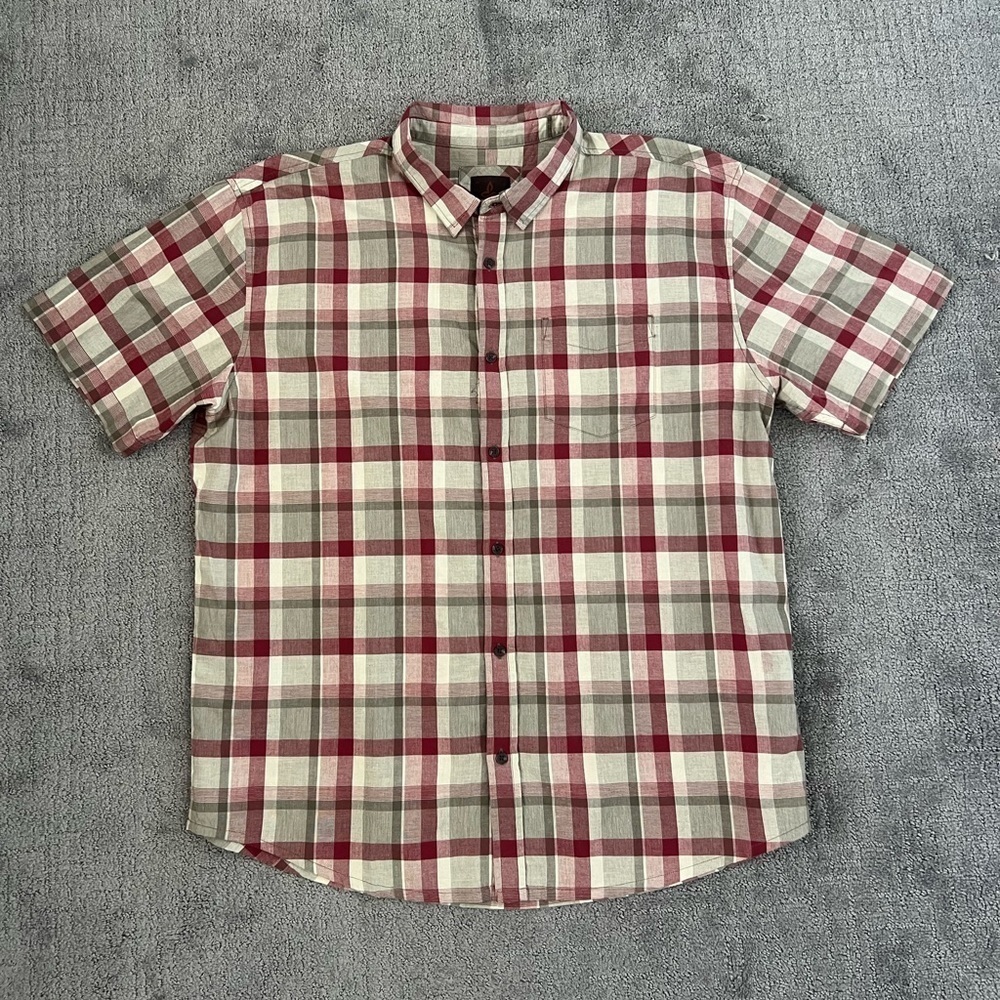PrAna Plaid Red Organic Cotton Button Up Shirt